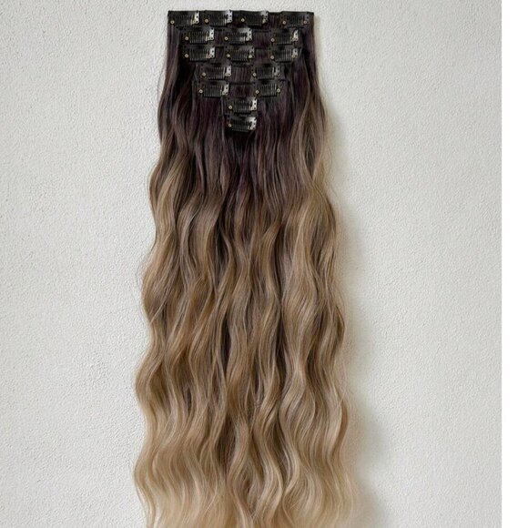 CLIP IN HAIR EXTENSIONS -Luxury Balayage / Ombre Soft Blonde in Curly … - Picture 3 of 7